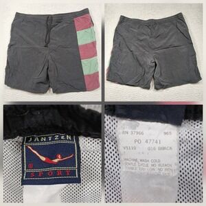 Jantzen Sport Swim Trunks Mens XL Black Colorblock Vintage Board Shorts